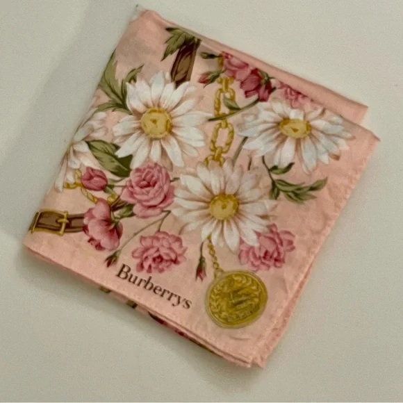 Vintage Burberrys Floral Cotton Handkerchief – Blush Pink - Picture 2 of 8